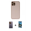 MARSİLYAN™- iPhone 12 Pro Max Kılıf Yadigar Klasik - Siyah 34D Izgaralı Cam + Neon Fosforlu Kamera Lens - SI