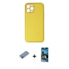 MARSİLYAN™- iPhone 12 Pro Max Kılıf Yadigar Klasik - Siyah 34D Izgaralı Cam + Pembe Shine Kamera Lens Koruma Cam