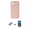 MARSİLYAN™- iPhone 12 Pro Max Kılıf Yadigar Klasik - Siyah 34D Izgaralı Cam + Pembe Shine Kamera Lens Koruma Cam