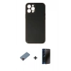 MARSİLYAN™- iPhone 12 Pro Max Kılıf Yadigar Klasik - Siyah 3D Antistatik Hayalet Cam Ekran Koruyucu + Kırmızı Metal Kamera Lens Koruma Cam