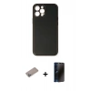 MARSİLYAN™- iPhone 12 Pro Max Kılıf Yadigar Klasik - Siyah 3D Antistatik Hayalet Cam Ekran Koruyucu + Shine Kamera Lens Koruma Cam - SABE