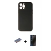 MARSİLYAN™- iPhone 12 Pro Max Kılıf Yadigar Klasik - Siyah 3D Antistatik Hayalet Cam Ekran Koruyucu + Renkli Kamera Lens Koruma Cam - TU