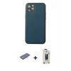 MARSİLYAN™- iPhone 12 Pro Max Kılıf Yadigar Klasik - Siyah Bilvis Hayalet Cam Ekran Koruyucu + Mavi Renkli Kamera Lens Koruma Cam