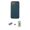 MARSİLYAN™- iPhone 12 Pro Max Kılıf Yadigar Klasik - Siyah Polymer Nano Ekran Koruyucu + Renkli Kamera Lens Koruma Cam - PE