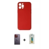 MARSİLYAN™- iPhone 12 Pro Max Kılıf Yadigar Klasik - Siyah Polymer Nano Ekran Koruyucu + Turuncu Neon Fosforlu Kamera Lens
