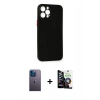 MARSİLYAN™- iPhone 12 Pro Max Kılıf Yadigar Yansıma Serisi - Şeffaf Temperli Cam Ekran Koruyucu + Mavi Neon Fosforlu Kamera Lens