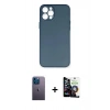 MARSİLYAN™- iPhone 12 Pro Max Kılıf Yadigar Yansıma Serisi - Şeffaf Temperli Cam Ekran Koruyucu + Mavi Neon Fosforlu Kamera Lens