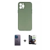 MARSİLYAN™- iPhone 12 Pro Max Kılıf Yadigar Yansıma Serisi - Şeffaf Temperli Cam Ekran Koruyucu + Mavi Neon Fosforlu Kamera Lens