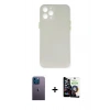 MARSİLYAN™- iPhone 12 Pro Max Kılıf Yadigar Yansıma Serisi - Şeffaf Temperli Cam Ekran Koruyucu + Mavi Neon Fosforlu Kamera Lens