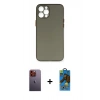 MARSİLYAN™- iPhone 12 Pro Max Kılıf Yadigar Yansıma Serisi - Siyah 18D Cam Ekran Koruyucu + Neon Fosforlu Kamera Lens - TU