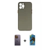 MARSİLYAN™- iPhone 12 Pro Max Kılıf Yadigar Yansıma Serisi - Siyah 18D Cam Ekran Koruyucu + Neon Fosforlu Kamera Lens - SI