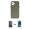 MARSİLYAN™- iPhone 12 Pro Max Kılıf Yadigar Yansıma Serisi - Siyah 18D Cam Ekran Koruyucu + Neon Fosforlu Kamera Lens - BZ