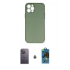 MARSİLYAN™- iPhone 12 Pro Max Kılıf Yadigar Yansıma Serisi - Siyah 18D Cam Ekran Koruyucu + Neon Fosforlu Kamera Lens - BZ
