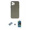 MARSİLYAN™- iPhone 12 Pro Max Kılıf Yadigar Yansıma Serisi - Siyah 18D Cam Ekran Koruyucu + Shine Kamera Lens Koruma Cam - GS