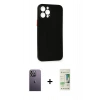 MARSİLYAN™- iPhone 12 Pro Max Kılıf Yadigar Yansıma Serisi - Siyah 20D Premium Cam Ekran Koruyucu + Beyaz Neon Fosforlu Kamera Lens