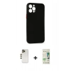 MARSİLYAN™- iPhone 12 Pro Max Kılıf Yadigar Yansıma Serisi - Siyah 20D Premium Cam Ekran Koruyucu + Shine Kamera Lens - GD