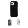 MARSİLYAN™- iPhone 12 Pro Max Kılıf Yadigar Yansıma Serisi - Siyah 20D Premium Cam Ekran Koruyucu + Neon Fosforlu Kamera Lens - YL