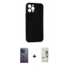 MARSİLYAN™- iPhone 12 Pro Max Kılıf Yadigar Yansıma Serisi - Siyah 20D Premium Cam Ekran Koruyucu + Neon Fosforlu Kamera Lens - MI