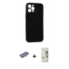 MARSİLYAN™- iPhone 12 Pro Max Kılıf Yadigar Yansıma Serisi - Siyah 20D Premium Cam Ekran Koruyucu + Renkli Kamera Lens Koruma Cam - TU