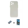 MARSİLYAN™- iPhone 12 Pro Max Kılıf Yadigar Yansıma Serisi - Siyah 34D Izgaralı Cam + Kırmızı Metal Kamera Lens Koruma Cam