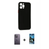 MARSİLYAN™- iPhone 12 Pro Max Kılıf Yadigar Yansıma Serisi - Siyah 34D Izgaralı Cam + Neon Fosforlu Kamera Lens - BZ