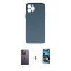 MARSİLYAN™- iPhone 12 Pro Max Kılıf Yadigar Yansıma Serisi - Siyah 34D Izgaralı Cam + Neon Fosforlu Kamera Lens - BZ