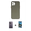 MARSİLYAN™- iPhone 12 Pro Max Kılıf Yadigar Yansıma Serisi - Siyah 34D Izgaralı Cam + Neon Fosforlu Kamera Lens - BZ