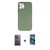 MARSİLYAN™- iPhone 12 Pro Max Kılıf Yadigar Yansıma Serisi - Siyah 34D Izgaralı Cam + Neon Fosforlu Kamera Lens - BZ