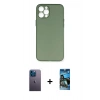 MARSİLYAN™- iPhone 12 Pro Max Kılıf Yadigar Yansıma Serisi - Siyah 34D Izgaralı Cam + Neon Fosforlu Kamera Lens - MI