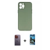 MARSİLYAN™- iPhone 12 Pro Max Kılıf Yadigar Yansıma Serisi - Siyah 34D Izgaralı Cam + Neon Fosforlu Kamera Lens - TU