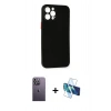 MARSİLYAN™- iPhone 12 Pro Max Kılıf Yadigar Yansıma Serisi - Siyah 3D Antistatik Cam Ekran Koruyucu + Neon Fosforlu Kamera Lens - BZ