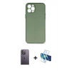 MARSİLYAN™- iPhone 12 Pro Max Kılıf Yadigar Yansıma Serisi - Siyah 3D Antistatik Cam Ekran Koruyucu + Neon Fosforlu Kamera Lens - BZ