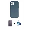 MARSİLYAN™- iPhone 12 Pro Max Kılıf Yadigar Yansıma Serisi - Siyah 3D Antistatik Cam Ekran Koruyucu + Neon Fosforlu Kamera Lens - BZ