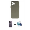 MARSİLYAN™- iPhone 12 Pro Max Kılıf Yadigar Yansıma Serisi - Siyah 3D Antistatik Cam Ekran Koruyucu + Neon Fosforlu Kamera Lens - BZ