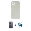 MARSİLYAN™- iPhone 12 Pro Max Kılıf Yadigar Yansıma Serisi - Siyah 3D Antistatik Cam Ekran Koruyucu + Neon Fosforlu Kamera Lens - BZ