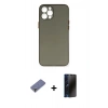 MARSİLYAN™- iPhone 12 Pro Max Kılıf Yadigar Yansıma Serisi - Siyah 3D Antistatik Hayalet Cam Ekran Koruyucu + Metal Kamera Lens Koruma Cam - GD