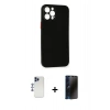 MARSİLYAN™- iPhone 12 Pro Max Kılıf Yadigar Yansıma Serisi - Siyah 3D Antistatik Hayalet Cam Ekran Koruyucu + Shine Kamera Lens - LT