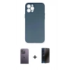 MARSİLYAN™- iPhone 12 Pro Max Kılıf Yadigar Yansıma Serisi - Siyah 3D Antistatik Hayalet Cam Ekran Koruyucu + Beyaz Neon Fosforlu Kamera Lens