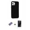 MARSİLYAN™- iPhone 12 Pro Max Kılıf Yadigar Yansıma Serisi - Siyah 3D Antistatik Hayalet Cam Ekran Koruyucu + Metal Kamera Lens Koruma Cam - GD