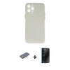 MARSİLYAN™- iPhone 12 Pro Max Kılıf Yadigar Yansıma Serisi - Siyah 3D Antistatik Hayalet Cam Ekran Koruyucu + Mavi Renkli Kamera Lens Koruma Cam