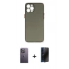 MARSİLYAN™- iPhone 12 Pro Max Kılıf Yadigar Yansıma Serisi - Siyah 3D Antistatik Hayalet Cam Ekran Koruyucu + Beyaz Neon Fosforlu Kamera Lens