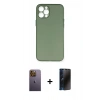MARSİLYAN™- iPhone 12 Pro Max Kılıf Yadigar Yansıma Serisi - Siyah 3D Antistatik Hayalet Cam Ekran Koruyucu + Neon Fosforlu Kamera Lens - SI
