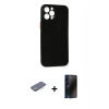 MARSİLYAN™- iPhone 12 Pro Max Kılıf Yadigar Yansıma Serisi - Siyah 3D Antistatik Hayalet Cam Ekran Koruyucu + Mavi Renkli Kamera Lens Koruma Cam