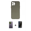 MARSİLYAN™- iPhone 12 Pro Max Kılıf Yadigar Yansıma Serisi - Siyah 3D Antistatik Hayalet Cam Ekran Koruyucu + Neon Fosforlu Kamera Lens - YL