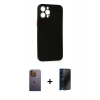 MARSİLYAN™- iPhone 12 Pro Max Kılıf Yadigar Yansıma Serisi - Siyah 3D Antistatik Hayalet Cam Ekran Koruyucu + Neon Fosforlu Kamera Lens - SI