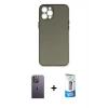 MARSİLYAN™- iPhone 12 Pro Max Kılıf Yadigar Yansıma Serisi - Siyah 5D Eko Cam Ekran Koruyucu + Neon Fosforlu Kamera Lens - BZ