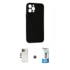 MARSİLYAN™- iPhone 12 Pro Max Kılıf Yadigar Yansıma Serisi - Siyah 5D Eko Cam Ekran Koruyucu + Shine Kamera Lens - GD