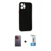 MARSİLYAN™- iPhone 12 Pro Max Kılıf Yadigar Yansıma Serisi - Siyah 5D Eko Cam Ekran Koruyucu + Neon Fosforlu Kamera Lens - TU