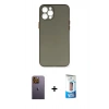 MARSİLYAN™- iPhone 12 Pro Max Kılıf Yadigar Yansıma Serisi - Siyah 5D Eko Cam Ekran Koruyucu + Sarı Neon Fosforlu Kamera Lens