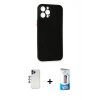 MARSİLYAN™- iPhone 12 Pro Max Kılıf Yadigar Yansıma Serisi - Siyah 5D Eko Cam Ekran Koruyucu + Shine Kamera Lens - LT